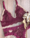 Bralette triangular en encaje y malla - HORTENSIA VINO